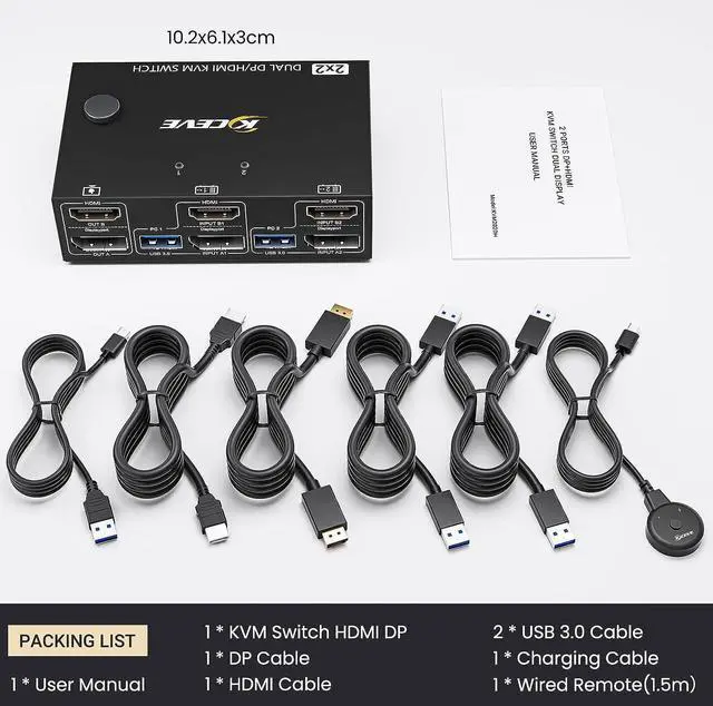 Alt view image 7 of 7 - Dual Monitor Displayport HDMI KVM Switch 2 in 2 Out, USB 3.0 DP+HDMI KVM Switch for 2 Monitors 2 Computers 4K@60Hz, KVM Switch with 4 USB 3.0 Port for 2 Computers Share Mouse, Keyboard and Monitor