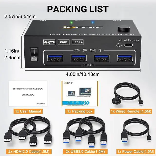 Alt view image 7 of 7 - HDMI KVM Switch 2 Computers 2 Monitors, Dual Monitor HDMI USB 3.0 KVM Switcher 2 in 2 Out , 4K@60Hz HD Resolution, Support Copy and Extended Display, with EDID Function to Keep Window in Right Place