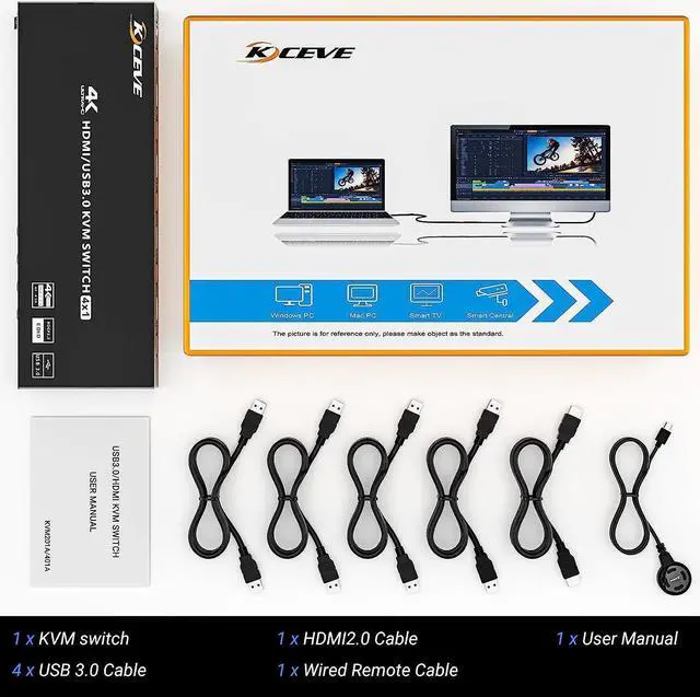 Alt view image 7 of 7 - USB 3.0 KVM Switch HDMI 4 Ports 4K@60Hz 2K@120Hz RGB 4:4:4, 4x1 HDMI 2.0 KVM Switch Simulation EDID, HDCP2.2 Decoding, KVM Switch 4 PC 1 Monitors with 4 USB 3.0 Ports for Keyboard, Mouse, Printer etc.