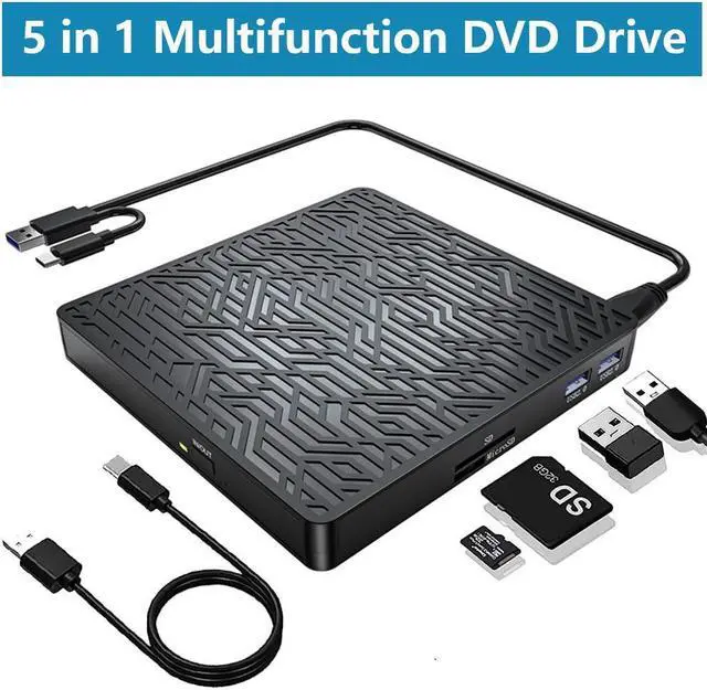 Main image of [5-in-1] Multifunction External CD/DVD Drive, USB 3.0 Type-C Portable CD DVD Writer With SD/TF & USB Slots Optical Drive External CD DVD Drive Burner for Windows 7/8/10/XP/Mac OS/Linux