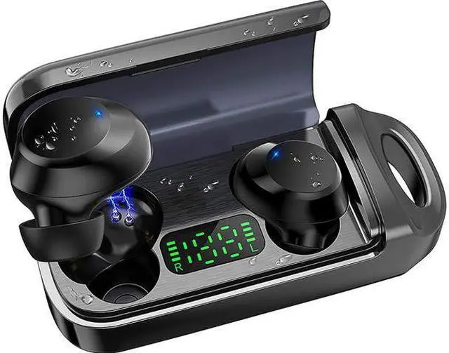 Main image of Bluetooth 5.0 True Wireless Earbuds with LED Display Wireless Charging Case Sweatproof TWS Stereo Headphones in Ear Built in Mic Headset Good Sound with Deep Bass for Sports (Color: Black) 8iop
