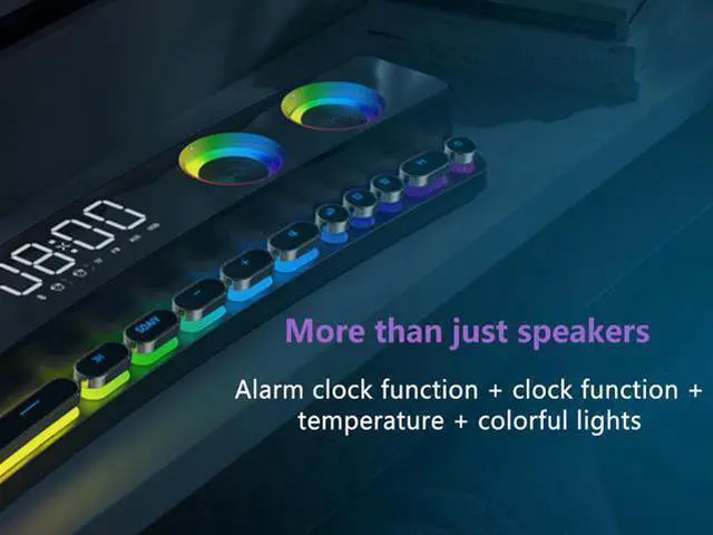 Alt view image 2 of 7 - Bluetooth Speaker Wireless Game Speaker soundbar USB 3D Stereo Subwoofer AUX FM Home Clock Indoor Bluetooth Sound Bar Computer Loudspeaker 3600mAh RGB PC Gaming Speaker with Wireless Bluetooth