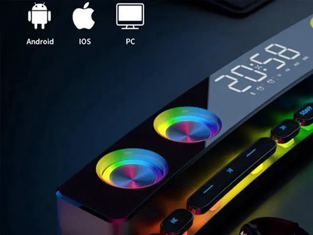 Alt view image 5 of 7 - Bluetooth Speaker Wireless Game Speaker soundbar USB 3D Stereo Subwoofer AUX FM Home Clock Indoor Bluetooth Sound Bar Computer Loudspeaker 3600mAh RGB PC Gaming Speaker with Wireless Bluetooth