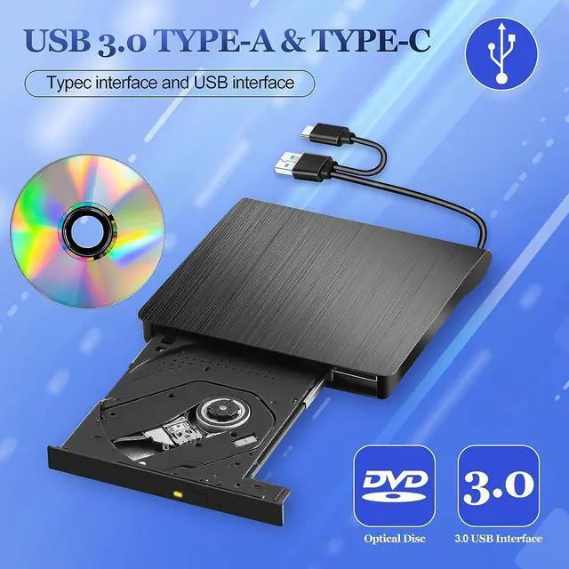 Alt view image 2 of 7 - External CD/DVD Drive for Laptop, USB 3.0 Type C Portable DVD Player for Laptop, CD ROM Burner Writer External Disk Drive Optical DVD Drive Compatible with Laptop Desktop PC Windows Linux MacOS 8iop