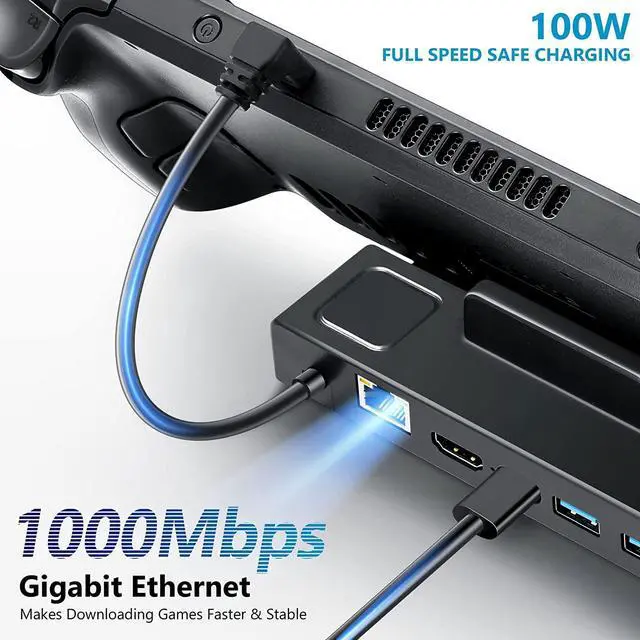 Alt view image 5 of 6 - Steam Deck Dock - Steam Deck Docking Standation with HDMI 2.0 4K 60Hz Gigabit Ethernet 3 USB 3.0 100W Charging USB-C Port Compatible with TV Switch Controller Steam Deck Accessories