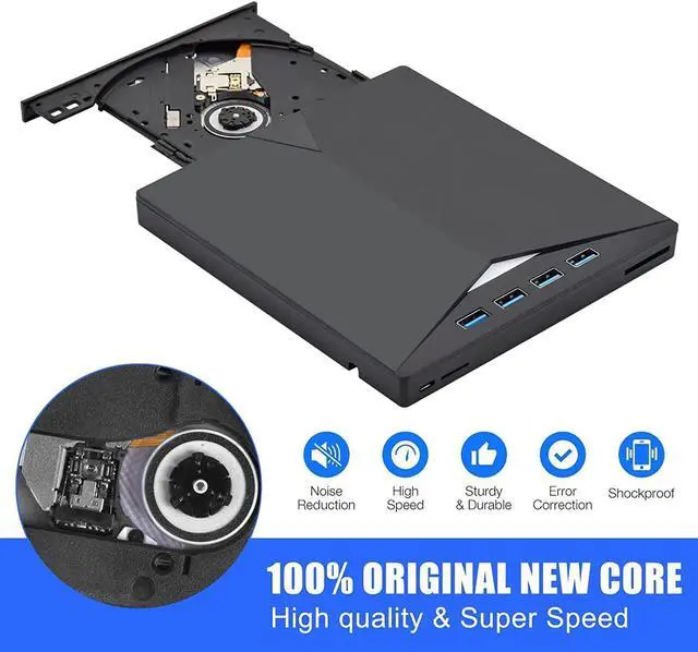 Alt view image 3 of 7 - External DVD Drive with 4 USB 3.0 Ports SD/TF Port, 6-in-1 USB 3.0 & Type C Slim Portable CD/DVD ±RW, External CD/DVD Burner for Laptop Desktop PC Windows Linux MacOS