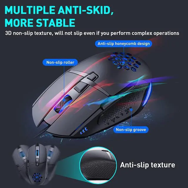 Alt view image 4 of 7 - Gaming Mouse, Wired Mouse with RGB Backlight Cellular Design 8 Buttons 7200 DPI 4-Level Adjustable USB Port Mouse, Computer Optical Ergonomic PC Gaming Mice Compatible with Windows MacOS (Black)