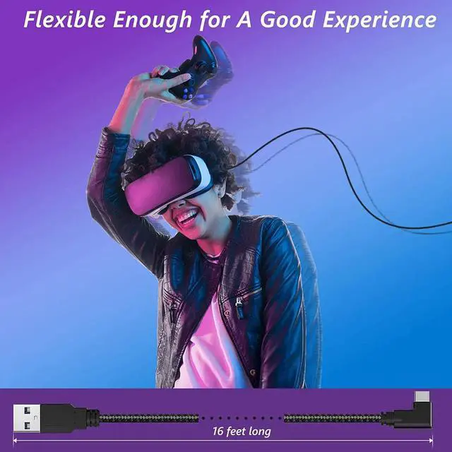 Alt view image 2 of 7 - 16FT / 5M USB A to C Link Cable for Oculus Quest 2, USB 3.0 to Type C Link Cable High Speed Data Transfer 3A Fast Charging Cable for O-culus Quest 2 VR Headset Accessories Gaming Video (Black, 16feet)