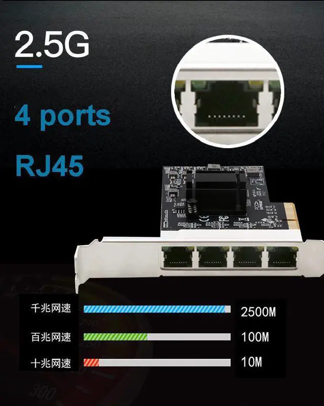 Alt view image 2 of 5 - 2.5Gbps Network Adapter Card Realtek RTL8125B Ghip PCIE Gigabit Ethernett Adapter Card 4 RJ45 Connectors