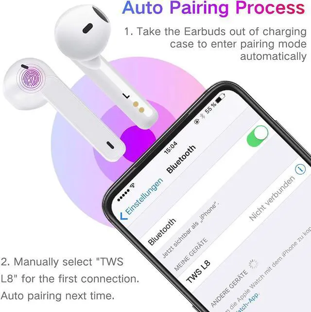Alt view image 5 of 7 - Wireless Earphones, Bluetooth In Ear Headphones Soicear Wireless Bluetooth 5.0 Earbuds Wireless Headphones With Mic/Touch Control/Charging Case