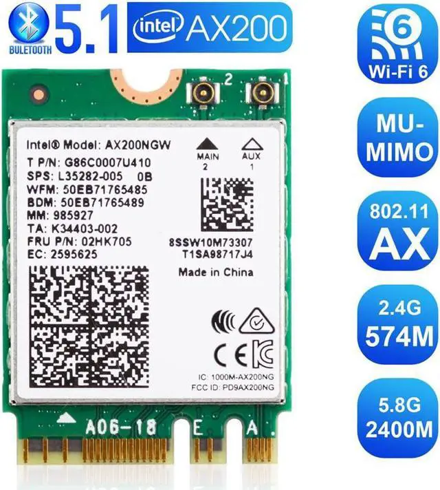 Main image of WiFi 6 M.2 Module AX 3000Mbps Network Adapter with Bluetooth 5.1 Wireless Wi-Fi 6 Card 2.4G/5Ghz 802.11ax MU-MIMO for Laptop PC with Windows 64 bit - Intel Model AX200NGW