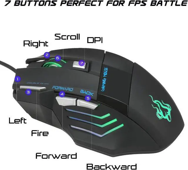 Alt view image 2 of 7 - Gaming mouse, USB Wired Mouse Professional Ergonomic Optical Computer Mouse with 7 Buttons, 4 DPI Adjustable Level, High Precision 500Hz Polling Rate for Windows 7/8/10/2000/XP/Vista Mac