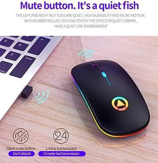 Alt view image 4 of 7 - Wireless Mouse Rechargeable, Bluetooth Wireless Gaming Mouse LED Backlight Portable Optical Office Mouse Slim Silent Three Mode (Bluetooth 5.0 3.0 and 2.4G Wireless) with 3 Adjustable DPI 1600dpi