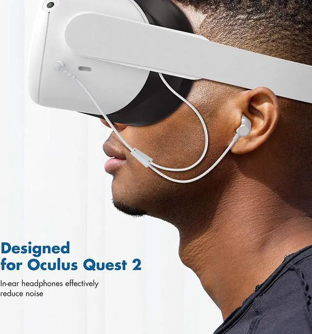 Alt view image 2 of 7 - Headphones for Oculus Quest 2 VR Headset Noise-Isolating in-Ear Earphones with 3D 360 Degree Sound and Custom Silicone Earbuds Caps (White)
