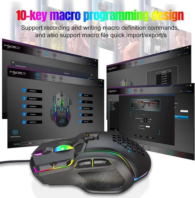 Alt view image 2 of 7 - Mechanical Macro Definition Gaming Mouse USB Wired, High Performance Wired Game Mouse 12800 DPI, RGB Backlit Mouse,10 Programmable Buttons USB Mouse for Computer/PC/Laptop/MAC (Black)