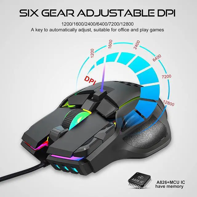 Alt view image 3 of 7 - Mechanical Macro Definition Gaming Mouse USB Wired, High Performance Wired Game Mouse 12800 DPI, RGB Backlit Mouse,10 Programmable Buttons USB Mouse for Computer/PC/Laptop/MAC (Black)