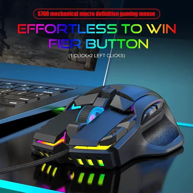 Alt view image 4 of 7 - Mechanical Macro Definition Gaming Mouse USB Wired, High Performance Wired Game Mouse 12800 DPI, RGB Backlit Mouse,10 Programmable Buttons USB Mouse for Computer/PC/Laptop/MAC (Black)