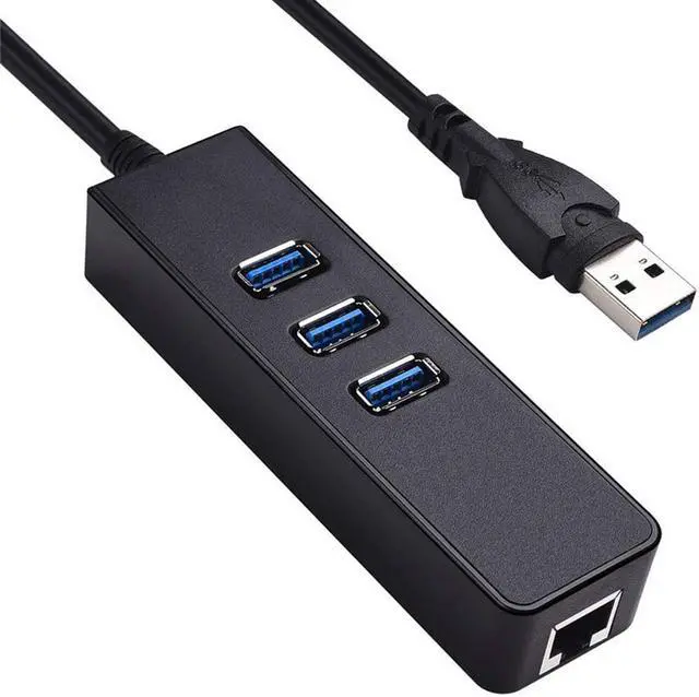 Alt view image 2 of 7 - [Upgraded] Network Adapter USB 3.0 to Ethernet RJ45 LAN Gigabit Adapter, 3-Port USB 3.0 Hub with RJ45 10/100/1000M Converter LAN for Ultrabooks, Notebooks, Tablets (COlor: Black)