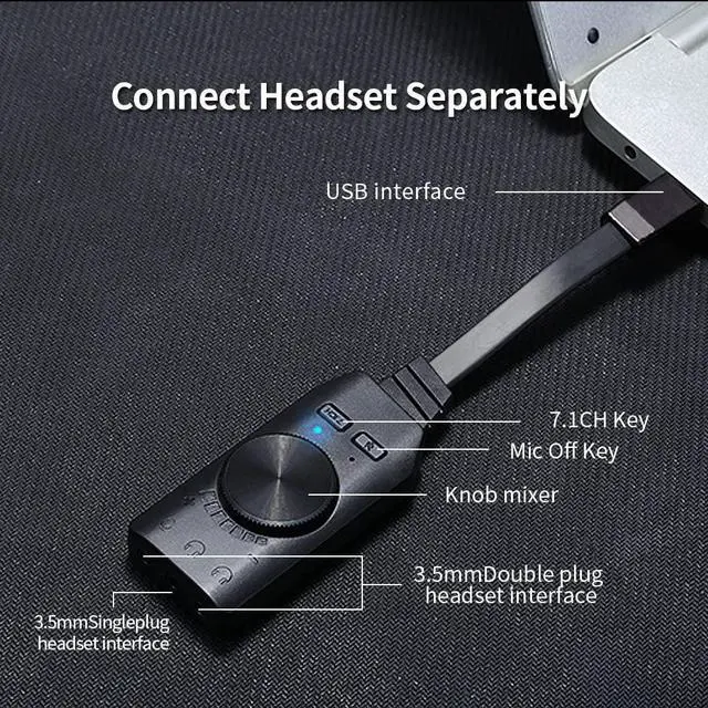 Alt view image 7 of 7 - External Sound Card Virtual 7.1CH USB Sound Card Volume Adjustable 3-Port Output for Gaming Headset Earphone PS4 Laptop Desktop Windows Mac OS Linux, Plug Play eokCXOY