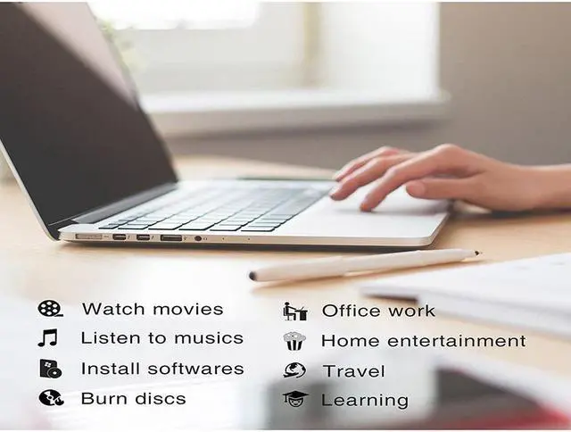 Alt view image 7 of 7 - External DVD Drive for Laptop, Portable High-Speed Touch Eject Type C USB-C & USB 3.0 CD Burner/DVD Reader Writer for PC Desktops, Compatible with Windows/Mac OSX/Linux