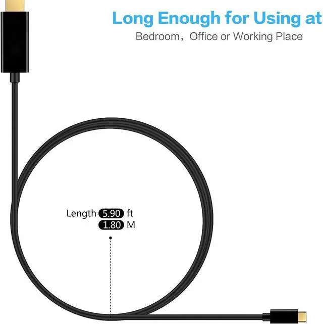 Alt view image 7 of 7 - USB C to HDMI Cable 6FT, USB 3.1 Type C (Thunderbolt 3 Compatible) to HDMI 4K Cable for MacBook Pro 2016, MacBook 12", Chromebook Pixel, Galaxy S8/S8+ etc to HDTV, Monitor, Projector