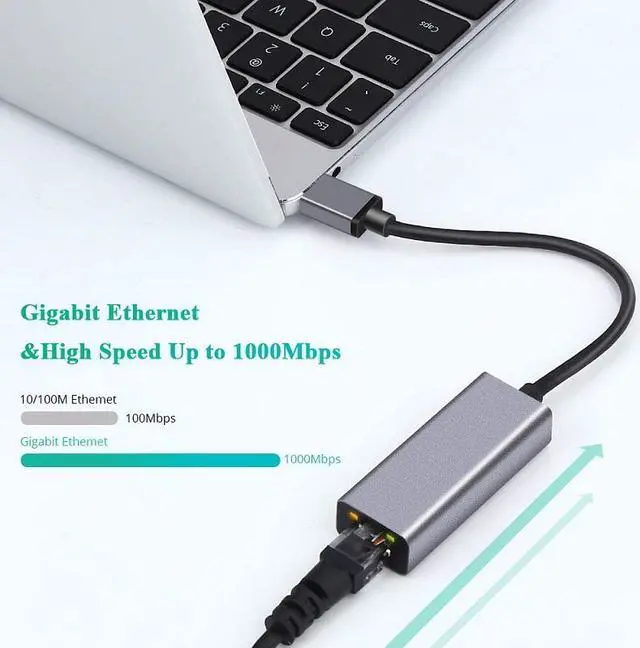 Alt view image 2 of 7 - Network Adapter USB 3.0 to Ethernet RJ45 LAN Gigabit Adapter for 10/100/1000 Mbps USB Ethernet Adapter Compatible with Mac OS X, Linux, Chrome OS, Windows 10/8.1/8/7/XP/Vista