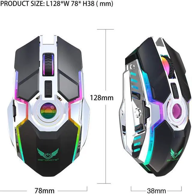 Alt view image 5 of 7 - Rechargeable 2.4G Wireless Gaming Mice with USB Receiver and RGB Colors Backlit for Laptop,Computer PC and MacBook (600 mAh Lithium Battery)- Black