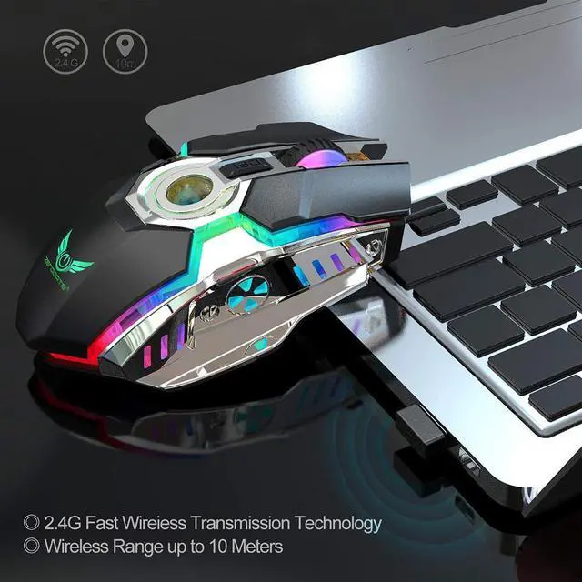 Alt view image 6 of 7 - Rechargeable 2.4G Wireless Gaming Mice with USB Receiver and RGB Colors Backlit for Laptop,Computer PC and MacBook (600 mAh Lithium Battery)- Black