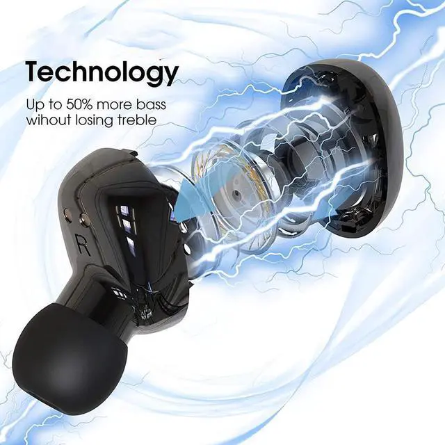 Alt view image 6 of 7 - Wireless Headphones, Bluetooth 5.0 Earphones with Premium Sound/Stable Signal/Power Display/ 24Hrs Playtime/ IPX8 Waterproof/CVC 8.0 Noise Reduction, Wireless Earbuds for Sports and Work