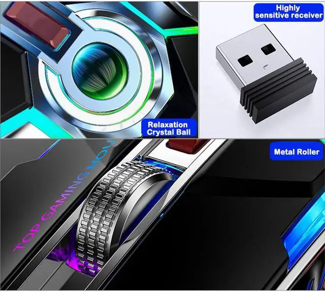 Alt view image 4 of 7 - RGB Wireless Mouse USB Gaming Mouse 2.4Ghz Esports Backlit Silent Bluetooth Mice 7 Buttons 1600 DPI for Notebook Desktop eokCXOY