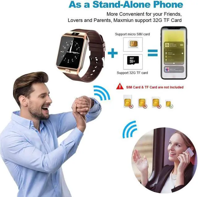 Alt view image 6 of 7 - Bluetooth Smartwatch, Touchscreen Wrist Smart Phone Watch Sports Fitness Tracker with SIM SD Card Slot Camera Pedometer Compatible with iPhone iOS Android for Kids Men Women