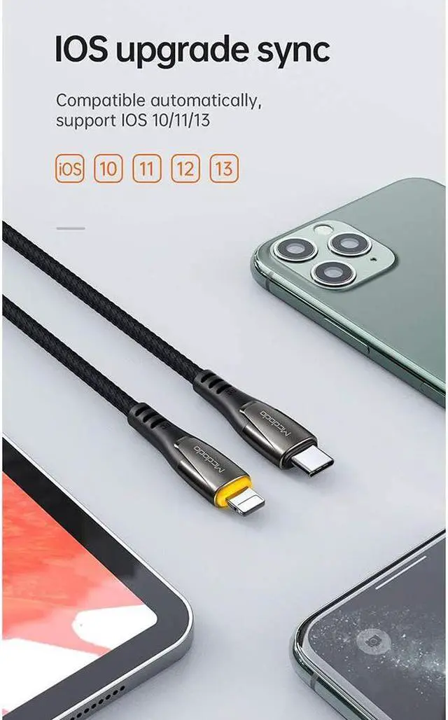 Alt view image 6 of 7 - [ Type C to Phone 11 Pro Max/11 ] Power Off/On LED Smart Auto Disconnect 18W PD Fast Charge Cord Nylon Braided Sync Charge USB Data 6FT Cable Compatible New Phone List Below (Black, 4FT/1.2M)