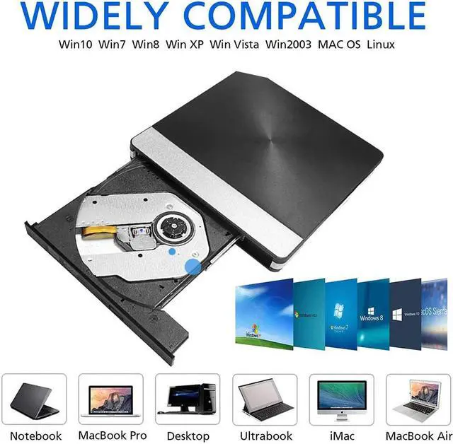 Alt view image 5 of 7 - [Upgraded Model] External DVD Drive for Laptop, Portable High-Speed USB-C & USB 3.0 CD Burner/DVD Reader Writer for PC Desktops, Compatible with Windows/Mac OSX/Linux (USB C & USB 3.0)