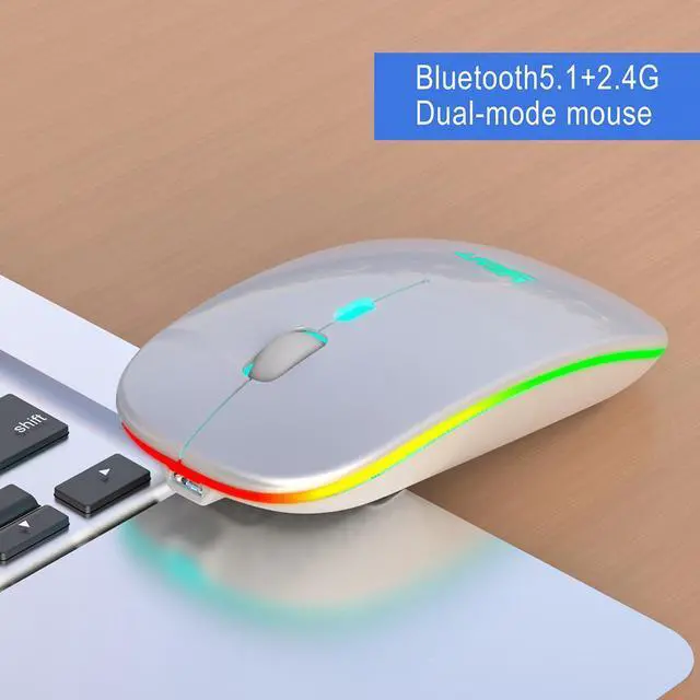 Alt view image 4 of 7 - Rechargeable Silent Wireless Mouse Ergonomic Gaming Mouse Bluetooth + 2.4g Dual Mode Wireless Mouse Computer Mouse Gamer Mice With Backlight For PC Laptop