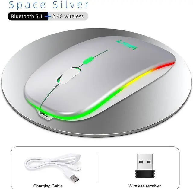 Alt view image 7 of 7 - Rechargeable Silent Wireless Mouse Ergonomic Gaming Mouse Bluetooth + 2.4g Dual Mode Wireless Mouse Computer Mouse Gamer Mice With Backlight For PC Laptop