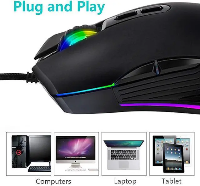 Alt view image 2 of 7 - USB C Type C Mouse, Wired USB C Mice Gaming Mouse Ergonomic 4 RGB Backlight 3200 DPI Compatible with Mac, Matebook, Chromebook, HP OMEN, Windows PC, Laptop and More USB Type C Devices (Black)