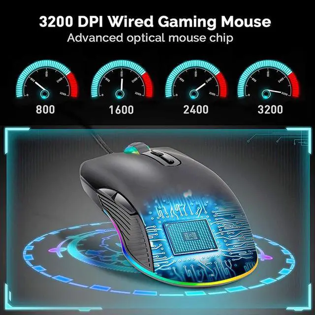 Alt view image 4 of 7 - USB C Type C Mouse, Wired USB C Mice Gaming Mouse Ergonomic 4 RGB Backlight 3200 DPI Compatible with Mac, Matebook, Chromebook, HP OMEN, Windows PC, Laptop and More USB Type C Devices (Black)