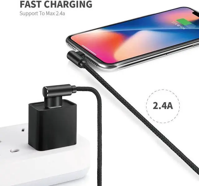 Alt view image 5 of 7 - Fast Charging Cable, 3ft Right Angle Cable,3 Pack Nylon Braided Fast Speed Data Sync Charging Cord Powerline Compatible with Phone Charger Xs Xs MAX X 8 7 Plus, Pad. (Black, 3FT)