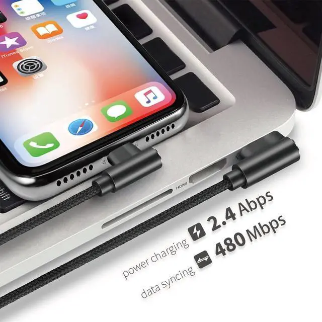 Alt view image 7 of 7 - Fast Charging Cable, 3ft Right Angle Cable,3 Pack Nylon Braided Fast Speed Data Sync Charging Cord Powerline Compatible with Phone Charger Xs Xs MAX X 8 7 Plus, Pad. (Black, 3FT)