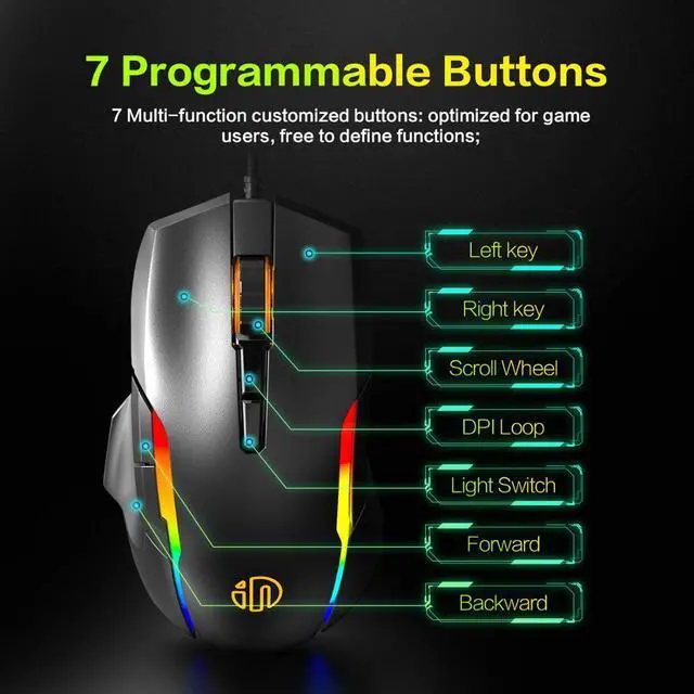 Alt view image 4 of 7 - Gaming Mouse 7 Button Adjustable USB Wired Mouse Ergonomic Professional Gaming Mouse GRB 10000DPI Gaming Mice Mause for PC Computer Laptop