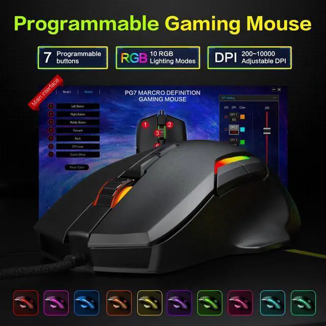 Alt view image 5 of 7 - Gaming Mouse 7 Button Adjustable USB Wired Mouse Ergonomic Professional Gaming Mouse GRB 10000DPI Gaming Mice Mause for PC Computer Laptop