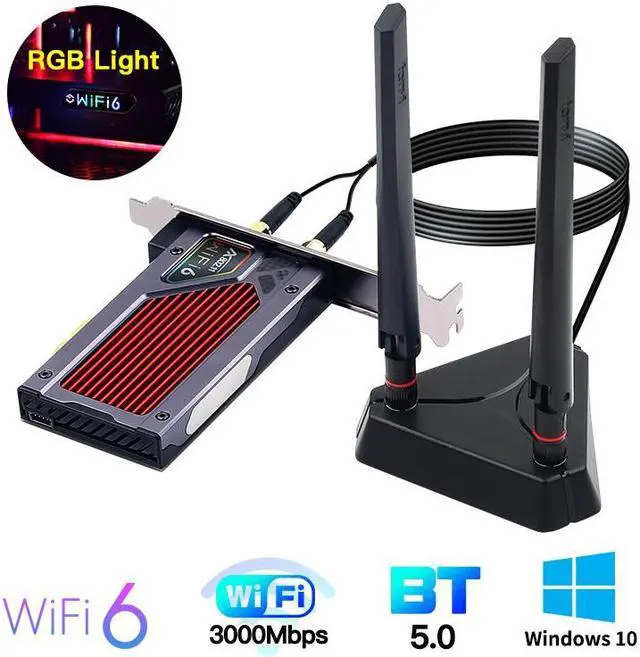 Alt view image 2 of 7 - 3000Mbps WiFi 6 PCI-E Bluetooth 5.1Dual Band Gaming Wireless PCIe Card RGB WiFi Adapter 2.4G/5G 802.11AX WI-Fi Intel AX200 WLan