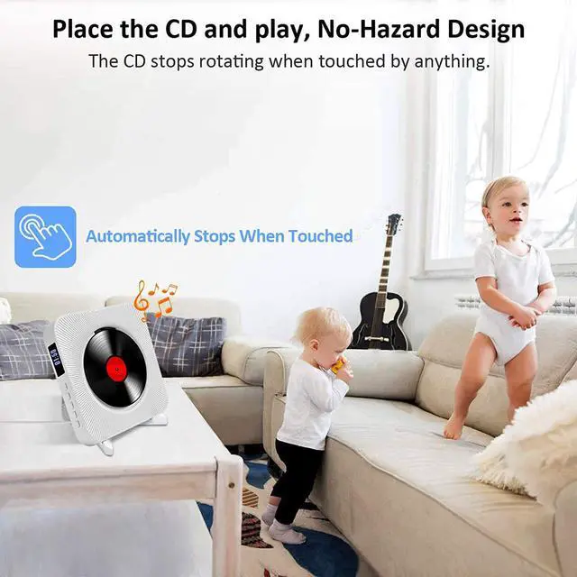 Alt view image 3 of 7 - Portable CD Player, Bluetooth Speakers & FM Radio with LCD Screen, Wall Mountable CD Music Player with IR Remote Control, Supports CD/Bluetooth/FM/U Disk/SD Card/AUX