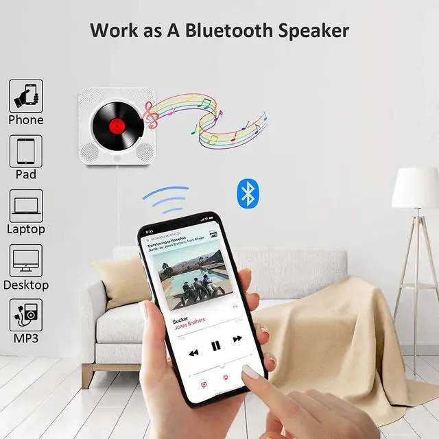 Alt view image 4 of 7 - Portable CD Player, Bluetooth Speakers & FM Radio with LCD Screen, Wall Mountable CD Music Player with IR Remote Control, Supports CD/Bluetooth/FM/U Disk/SD Card/AUX