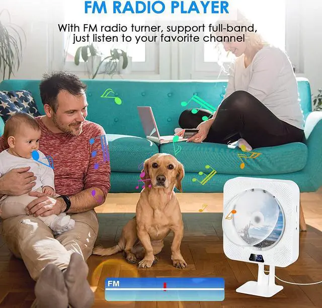 Alt view image 4 of 7 - Portable CD Player with Bluetooth, FM Radio,Wall Mountable CD Music Player Home Audio Boombox with Remote Control, Built-in HiFi Speakers, 3.5mm Headphone Jack AUX, Support CD/USB/TF
