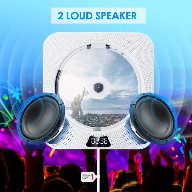 Alt view image 5 of 7 - Portable CD Player with Bluetooth, FM Radio,Wall Mountable CD Music Player Home Audio Boombox with Remote Control, Built-in HiFi Speakers, 3.5mm Headphone Jack AUX, Support CD/USB/TF