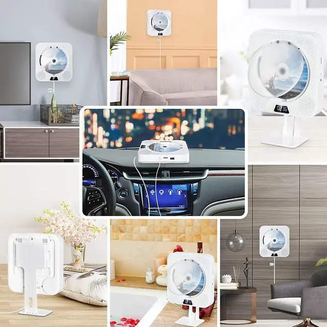 Alt view image 6 of 7 - Portable CD Player with Bluetooth, FM Radio,Wall Mountable CD Music Player Home Audio Boombox with Remote Control, Built-in HiFi Speakers, 3.5mm Headphone Jack AUX, Support CD/USB/TF