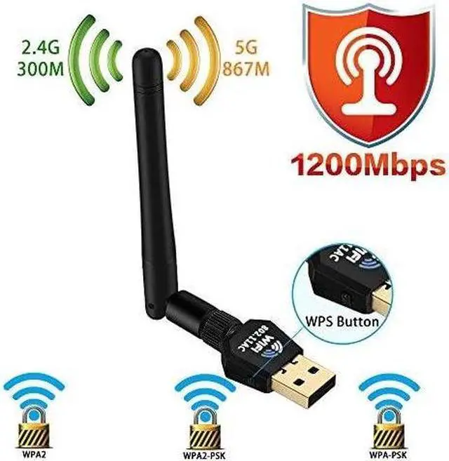 Alt view image 5 of 6 - 1200Mbps Wireless USB WiFi Adapter - Dual Band Wireless WiFi Adapter (2.4G/300M+5G/867M) Wireless Adapter, WiFi Adapter for PC /Laptop/ Desktop, Support Win10/8.1/8/7/XP/ Linux/Mac OS