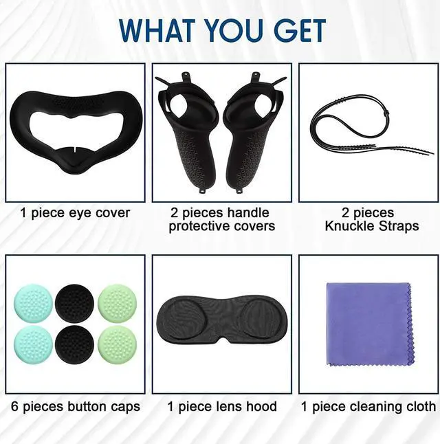 Alt view image 6 of 7 - for Oculus Quest 2 Silicone Accessories Set Includes Silicone Eye Cover Knuckle Straps Touch Controller Grip Cleaning Cloth Lens Protective Cover Compatible
