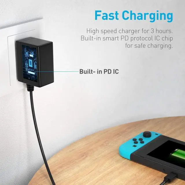 Alt view image 2 of 7 - Charger for Nintendo Switch, Switch Charger AC Adapter Power Supply(15V 2.6A, 5FT USB C Cable, Support TV Mode) Fast Charging Kit Compatible with Switch/Switch Lite/Pro Controller/Switch Dock